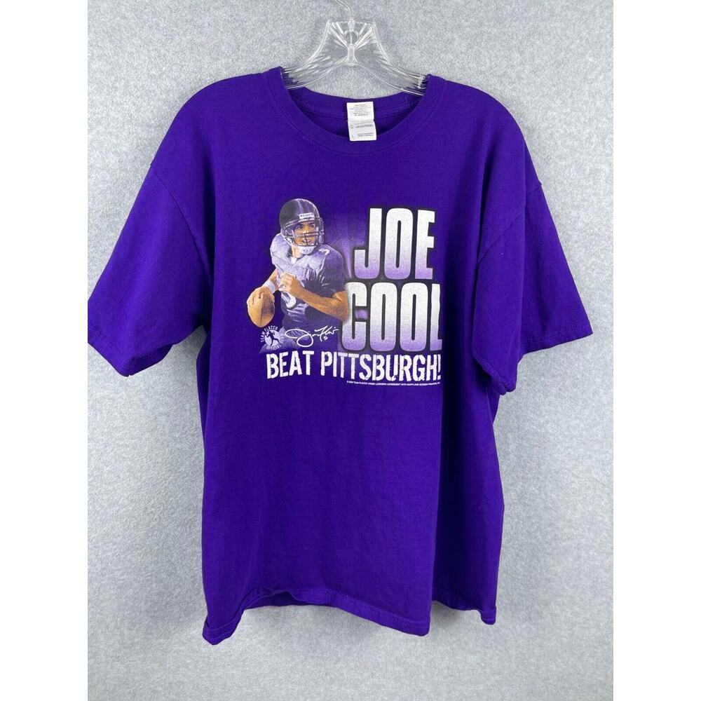 NFL Baltimore Ravens Joe Flacco Shirt Mens L Purple Short Sleeve Beat Pittsburgh